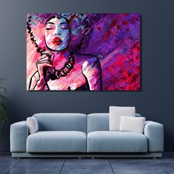 woman printed canvas poster, colorful woman home decor wall art, abstract woman print, woman decor,lip canvas wall art h