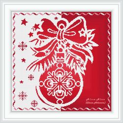 Cross stitch pattern panel Christmas tree Toy Bow Snowflake silhouette monochrome holiday New Year counted crossstitch