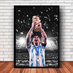 Lionel Messi Poster, 2022 World Cup Champions,Football Poster, Canvas poster Home Deco Living Room No Frame