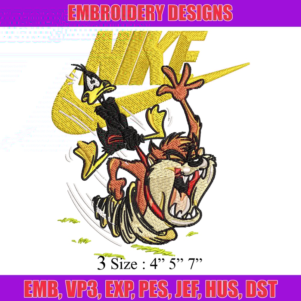 Duffy and Taz Nike Embroidery design, cartoon Embroidery, Nike design, Embroidery file, logo shirt, Instant download..jpg