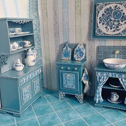 a set of kitchen furniture for a dollhouse. 1:12. puppet miniature.