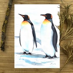 Birds penguin painting original watercolor bird art watercolor painting by Anne Gorywine