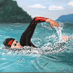 Handmade painting on the wall  Athlete oil sportsman