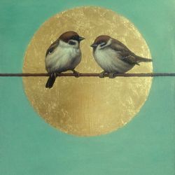 Original Painting for Printing Minimalism Bird painting Sparrows Digital File Print Digital Download