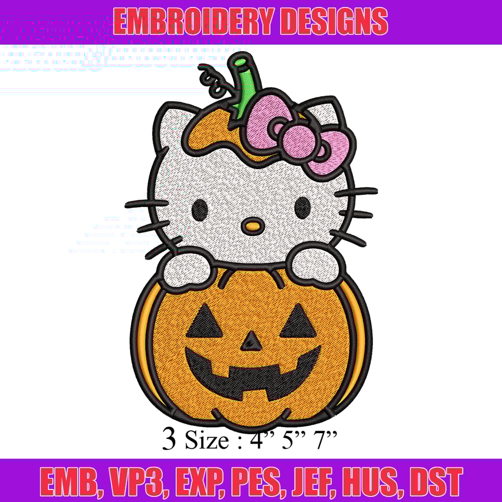 Hello Kitty With Pumpkin Embroidery design, Hellokitty Embroidery, cartoon design, Embroidery File, Digital download.jpg