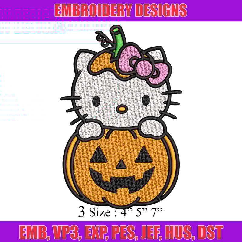 Hello Kitty With Pumpkin Embroidery design, Hellokitty Embroidery, cartoon design, Embroidery File, Digital download.jpg
