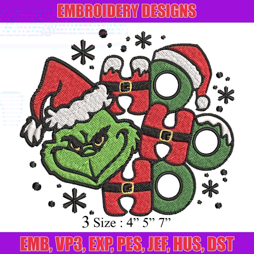 Ho Ho Ho The Grinch Embroidery design, Grinch christmas Embroidery, Grinch design, Embroidery File, Instant download..jpg