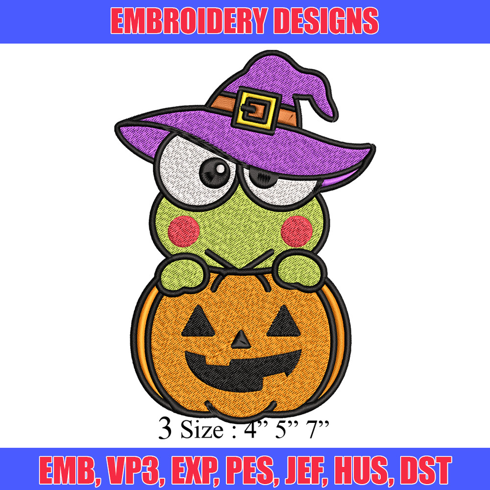 Keropi pumpkin Embroidery design, Halloween Hello kitty Embroidery, cartoon design, Embroidery File, Digital download..jpg