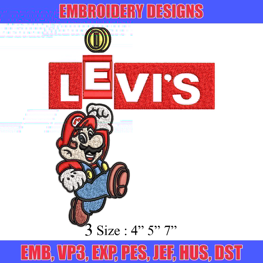 Levi's Mario Embroidery design, Levi's Mario Embroidery, cartoon design, Embroidery File, Levi's logo, Instant download.jpg
