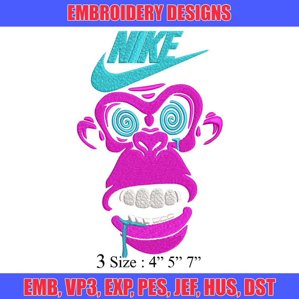 Monkey Nike Embroidery design, Monkey Embroidery, Nike design, Embroidery file, logo shirt, Instant download..jpg