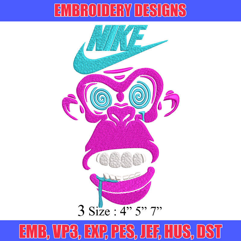 Monkey Nike Embroidery design, Monkey Embroidery, Nike design, Embroidery file, logo shirt, Instant download..jpg