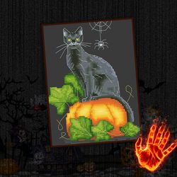 Black cat Halloween Cross Stitch Pattern PDF