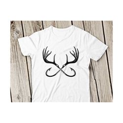 fishing svg, hunting svg, hunt and fish svg, deer horns and hooks hunt fish svg, fish svg, hunt svg, hooks svg, deer horns svg, silhouette