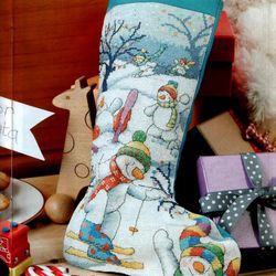 Snowmen Christmas Sock Cross Stitch Pattern PDF