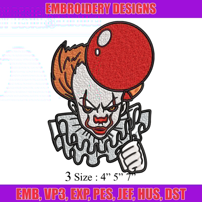 Pennywise with balloon Embroidery design, Halloween Embroidery, Embroidery File, halloween design, Digital download..jpg