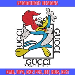 pica pau gucci embroidery design, pica pau embroidery, cartoon design, gucci logo, embroidery file, instant download