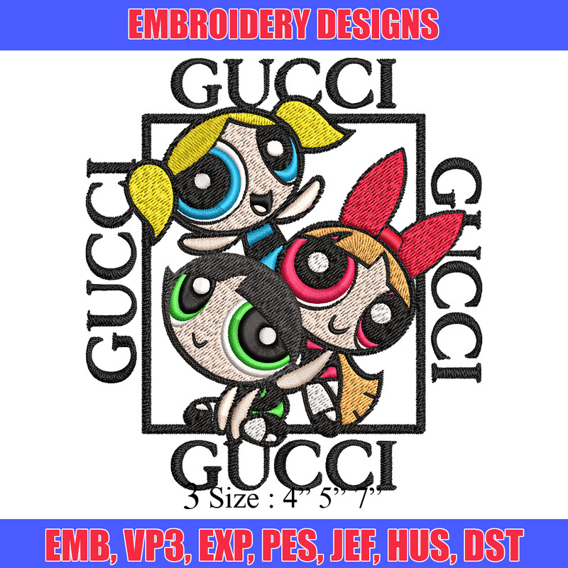 Powerpuff girl gucci Embroidery design, logo Embroidery, cartoon design, Embroidery File, gucci logo, Instant download..jpg