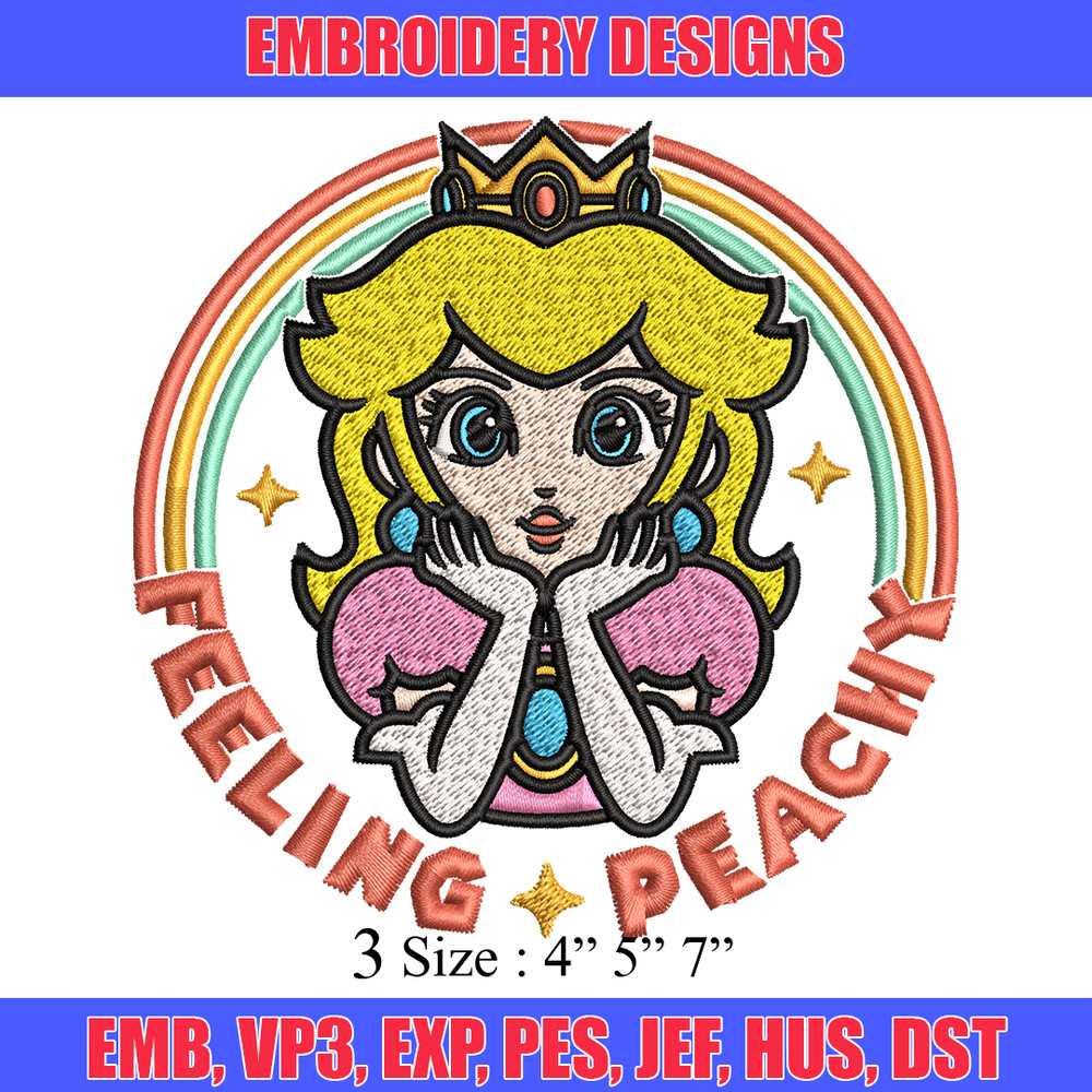 Princess Peach Feeling Peachy Embroidery design, Feeling Peachy Embroidery, Embroidery File, Digital download..jpg