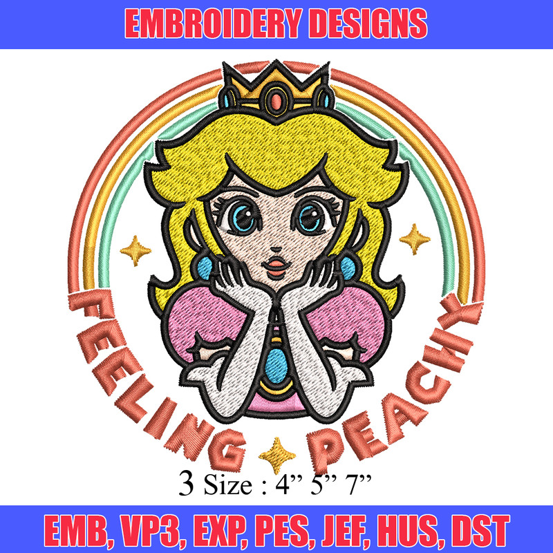 Princess Peach Feeling Peachy Embroidery design, Feeling Peachy Embroidery, Embroidery File, Digital download..jpg