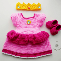 Princess Peach Costume | Crochet Princess Peach Dress | Mario Bros Photo Prop | Baby Shower Gift | Sizes 0-12 Months
