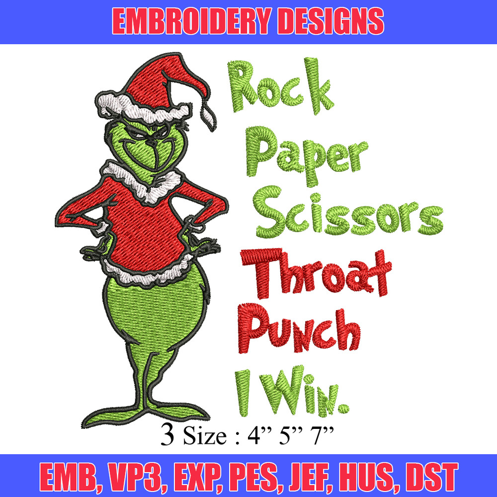 Rock Paper Scissors Throat Punch Grinch Embroidery design, Grinch Christmas Embroidery, Grinch design, Digital download..jpg