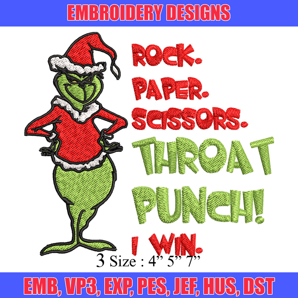 Rock Paper Scissors Throat Punch Grinch Embroidery design, Grinch Christmas Embroidery, Grinch design, Digital download.jpg