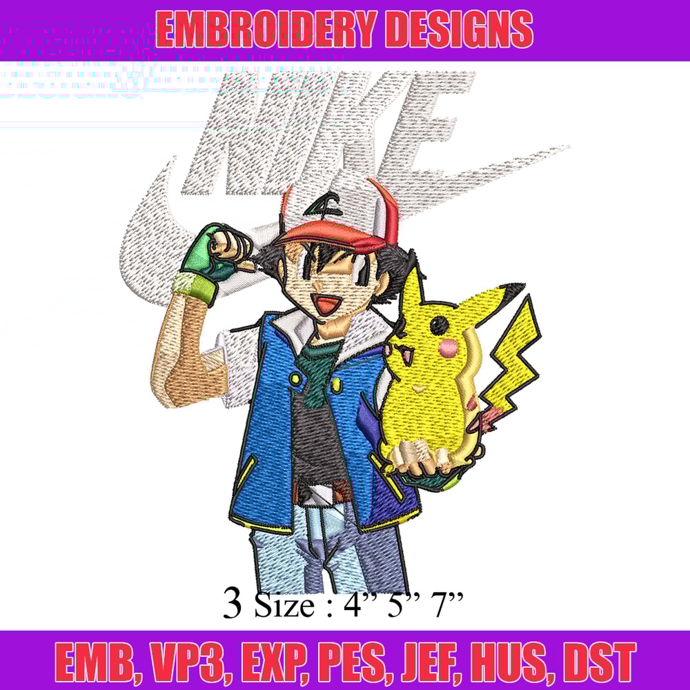 Satoshi and pikachu Nike Embroidery design, Pokemon Nike Embroidery, Nike design, Embroidery file, Instant download..jpg