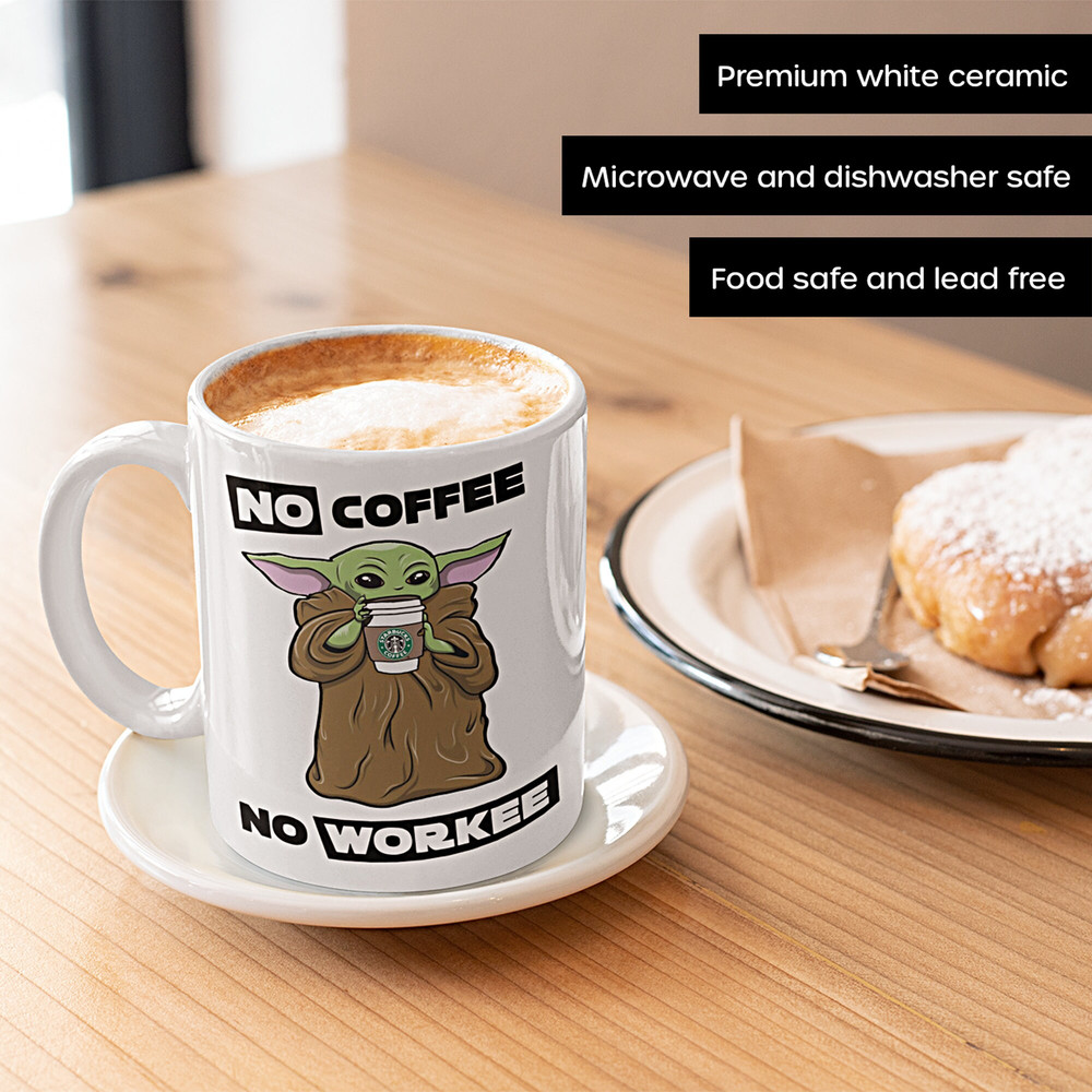 Baby Yoda Mug, Grogu Drinking Coffee Bucks, The Mandalorian Mug, No Coffee No Workee Mug, Funny Mug for Work - 11oz 15oz - 5.jpg