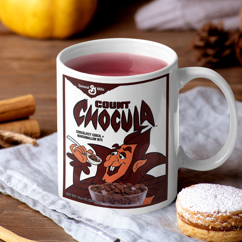 Count Chocolate Mug - Vintage Cereal - Vampire Novelty Gift - Unique - 70s - Count Chocolate Cereal Box - Ceramic Coffee Mug - 11oz 15oz - 3.jpg