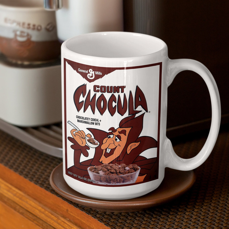 Count Chocolate Mug - Vintage Cereal - Vampire Novelty Gift - Unique - 70s - Count Chocolate Cereal Box - Ceramic Coffee Mug - 11oz 15oz - 5.jpg