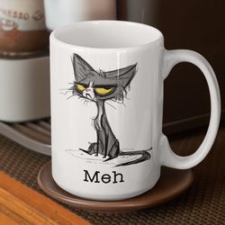 grumpy cat mug, meh mug, funny cat lover gift