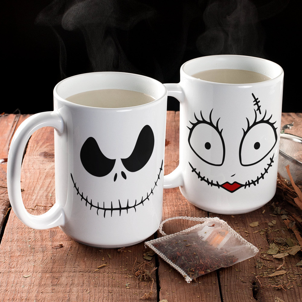Jack and Sally Mug, The Nightmare Before Christmas Mug Set, Jack Skellington, Loving Gift Ideas, His and Hers Coffee Mugs, 11oz 15oz - 3.jpg