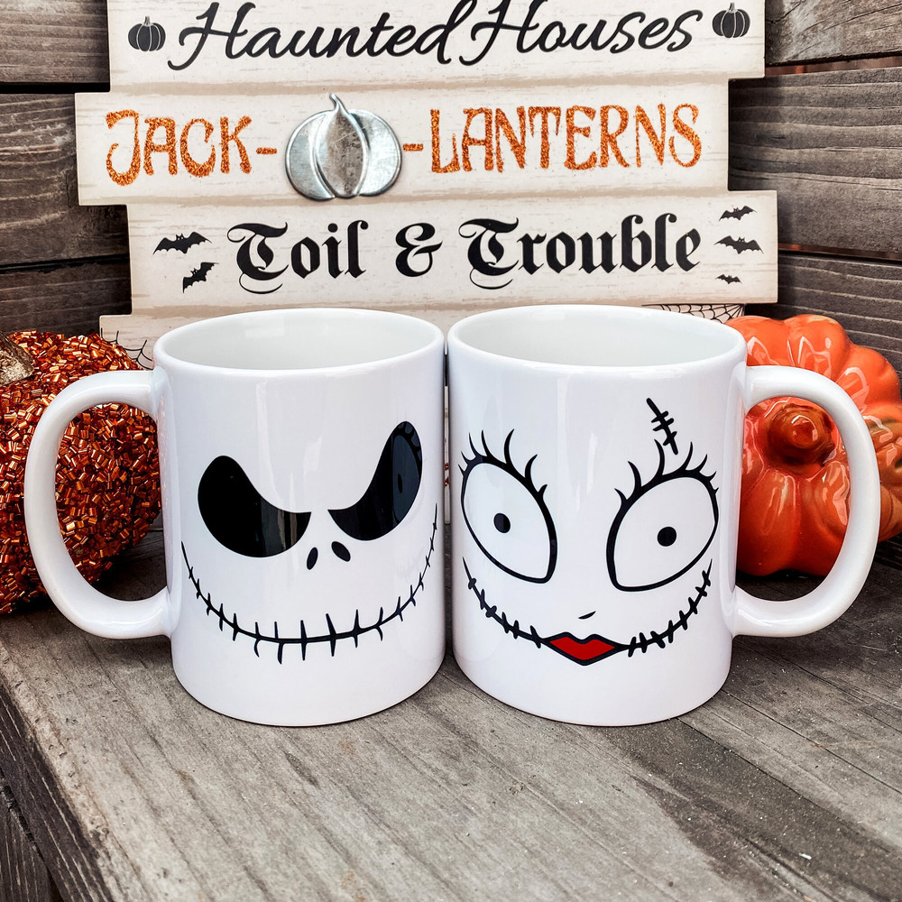 Jack and Sally Mug, The Nightmare Before Christmas Mug Set, Jack Skellington, Loving Gift Ideas, His and Hers Coffee Mugs, 11oz 15oz - 4.jpg