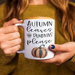 retro halloween pumpkin mug, autumn leaves and pumpkins please mug, halloween cup