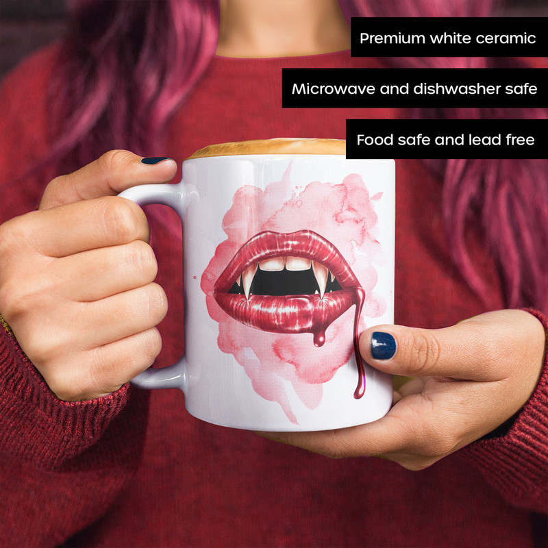 Sexy Vampire Lips Coffee Mug Halloween Mug Vampire Fan Gift Sexy Vampire Lips Vampire Lover Ceramic Coffee Mug 11oz 15oz - 2.jpg