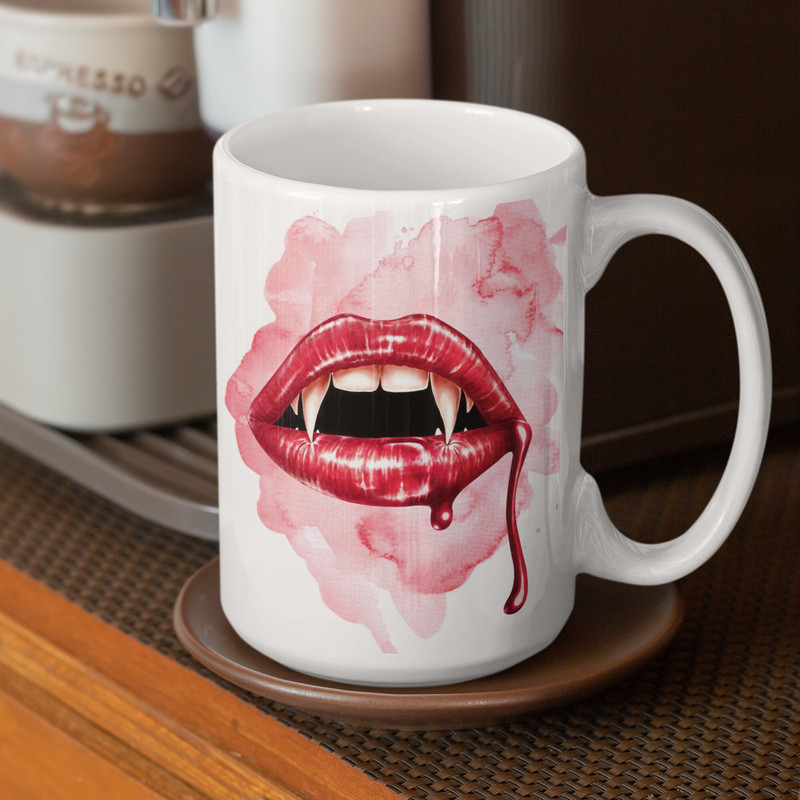 Sexy Vampire Lips Coffee Mug Halloween Mug Vampire Fan Gift Sexy Vampire Lips Vampire Lover Ceramic Coffee Mug 11oz 15oz - 4.jpg