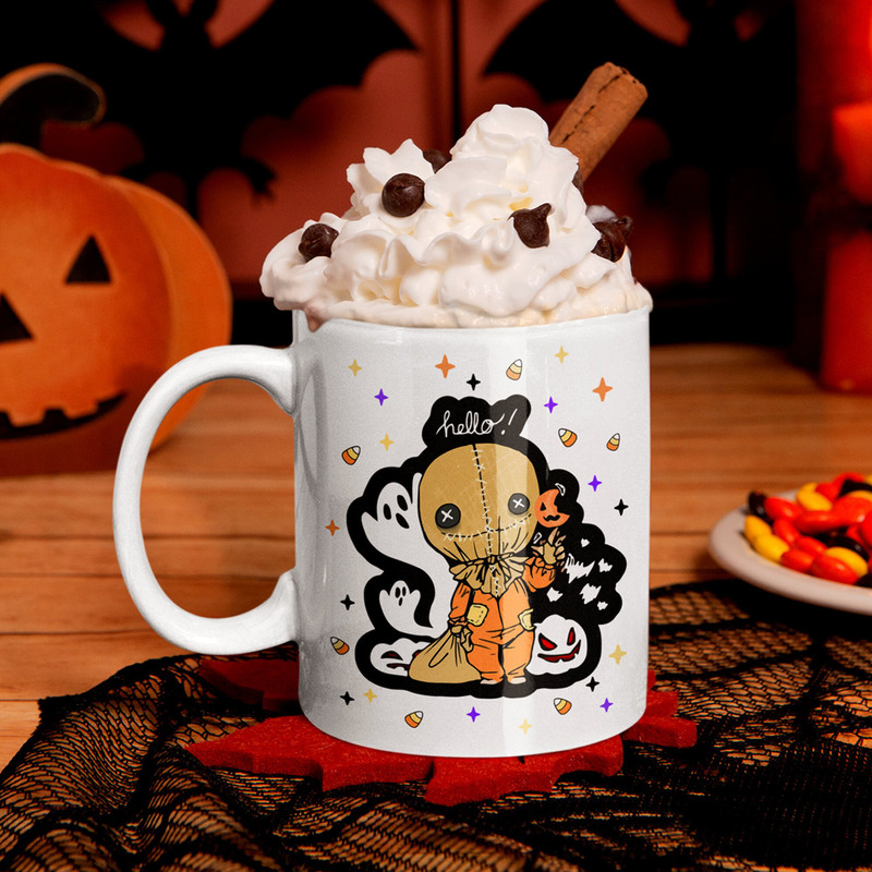 Trick or Treat Sam Doll Mug, Halloween Candy, lollipop, Werewolf's, Christmas Gift, Birthday Gift, Scary, Pumpkin, Ceramic 11oz 15oz - 1.jpg