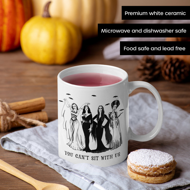 You Cant Sit With Us Mug  Lily Munster Vampira Morticia Addams Bride Of Frankenstein  Gothic Queens Cup  Vintage Spooky Vibes - Ceramic - 4.jpg
