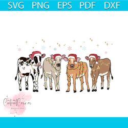 vintage christmas cow lights santa hat svg graphic file