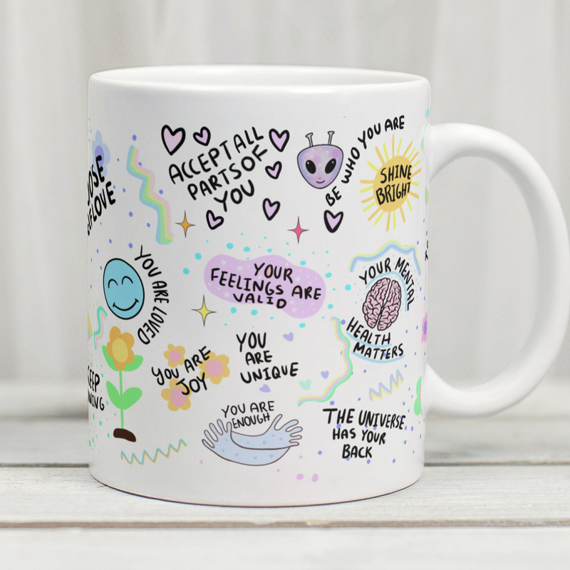 Affirmations Mug, Self Love Mug, Motivational Mug, Positive Vibes Mug, Law Of Attraction Mug, Mindfulness Gift, Cute Alien Mug - 1.jpg