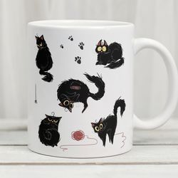 black cat mug, funny black cat mug, 11oz coffee mug with black cats
