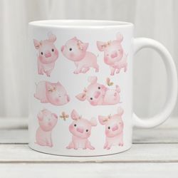 cute pig mug, pink pig coffee cup, pig lover mug