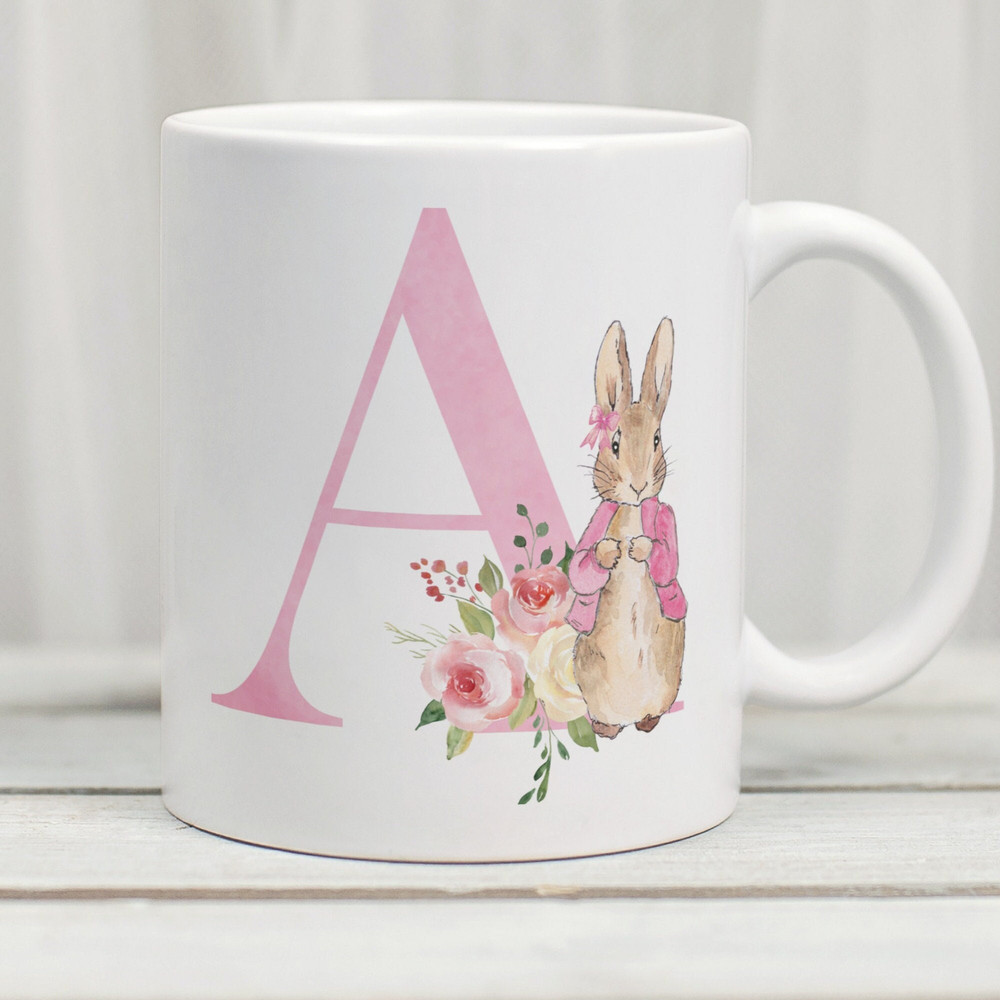 Flopsy Rabbit Mug, Alphabet Letter Mug, Peter Rabbit Mug, Personalised Letter Mug, Personalised Initial Mug, Rabbit Mug, Watercolour Mug - 1.jpg
