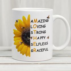 happy mothers day mug, mothers day coffee mug, yellow flower mug