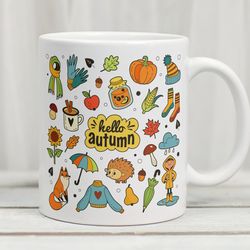hello autumn mug, autumn mug, autumn coffee mug