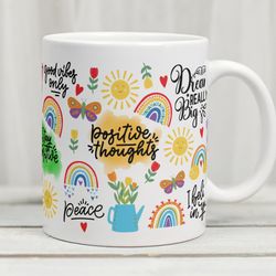 positive thoughts mug, positive vibes mug, sunshine mug