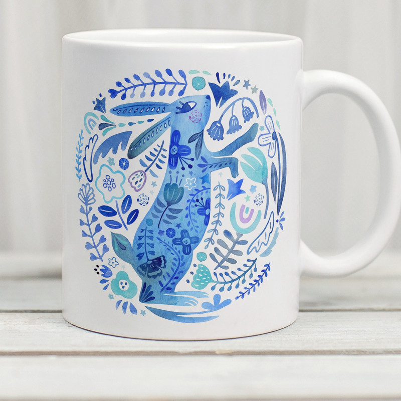 Watercolour Blue Rabbit Mug, Rabbit Coffee Mug, Bunny Mug, Rabbit Lover Gift, Gift For Rabbit Lover, Pretty Rabbit Mug, Cottagecore Mug - 1.jpg