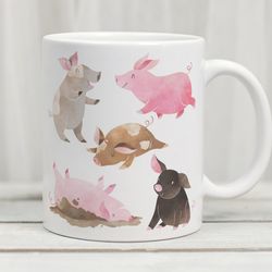 watercolour pig mug, cute pig mug, pig coffee cup