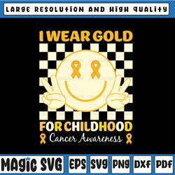 I Wear Gold For Childhood Cancer Awareness Smile Face Svg, Cancer Ribbon Smiley Svg, Digital Download