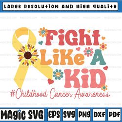 Gold Ribbon Fight Like Kids Svg, Childhood Cancer Awareness Svg, Trendy Design Svg Png, Digital Download